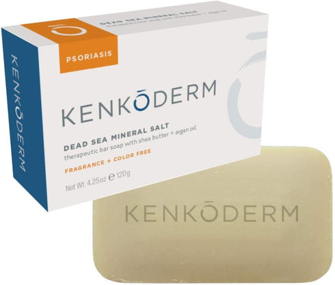 Kenkoderm Psoriasis Mineral Salt Soap with Argan Oil & Shea Butter 4.25 oz | 1 Bar | Dermatologist Developed | Fragrance + Color Free