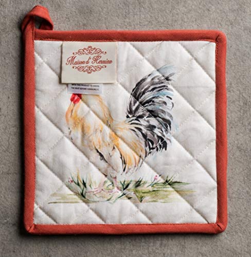 Maison d' Hermine Campagne 100% Cotton Pot Holder Set of 2 Heat Resistant Pot Holder with Loop for BBQ Cooking Baking Grilling Microwave Barbecue Spring/Summer (8"x8")