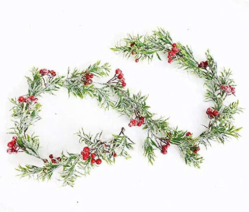 Domeal 2PCS 5.7Ft Artificial Christmas Garlands Decorative Xmas Garlands Christmas Decorations for Winter Home (Artificial Berry)
