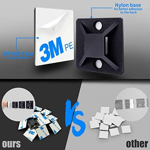 4/5" 100 Pack Zip Tie Mount With Cable Ties,Self Adhesive-backed Mounts For Wire Holder , Black Cable Management Clips Wall Anchors