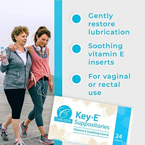 Carlson - Key-E Suppositories, 30 IU Vitamin E Suppository, Lubricates Dry Areas, Treatment for Women and Men, Vaginal & Rectal, 48 Count