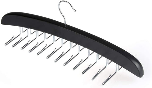 SunTrade Wooden Tie Hanger,24 Tie Organizer Rack Hanger Holder Hook (Black, 24 hooks)