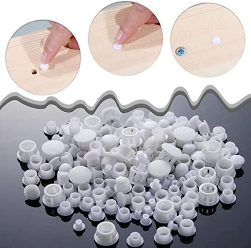 4 Sizes White Plugs Hole Cabinet Hole Plugs Plastic Plugs for Holes in Locking Hole Tube Furniture (3/16 Inch,5/16 Inch,3/8 Inch,1/2 Inch)(200 Pieces)