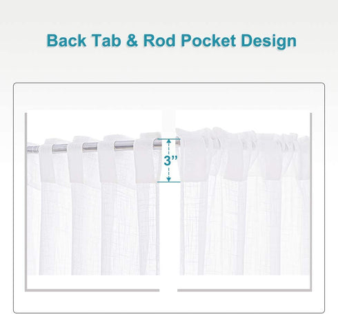 RYB HOME White Curtains for Bedroom - Linen Textured Semi Sheer Curtains Privacy for Bedroom Bathroom Kitchen Dining Office Window, 52 Wide x 45 inches Long, 2 Pcs