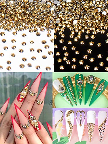 Warmfits 3600pcs Nail Art Rhinestone Crystal Gold Rhinestones Beads Nail Jewels Nail Design Round Flatback Gems Stones Studs 6 Sizes with Box for Nail Design Craft Art Shoes