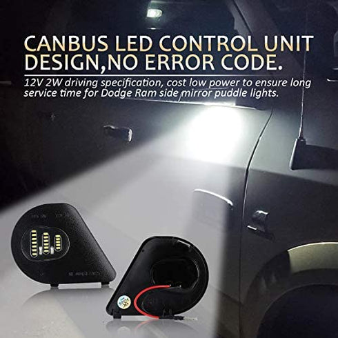 D-Lumina Side Mirror Puddle Lights Assembly Compatible with 2010-2018 Dodge Ram 1500 2500 3500 4500 5500 Pickup Trucks, Under Mirror Puddle LED Lamp 6500K White 2-Pieces