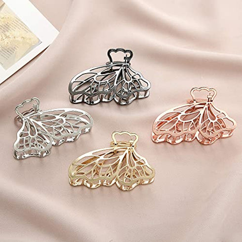 Butterfly Hair Clips for Women KISSKIKO 4 Pcs Silver and Gold Metal Small Claw Clip Cute Sparkling Hair Clip Non-Slip Rose Gold Thick Hair Thin Hair Claw Fancy Combination Hair Accessories Gift