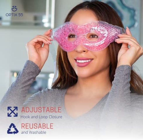 Gel Eye Mask with Eye Holes- Hot Cold Compress Pack Eye Therapy | Cooling Eye Mask for Puffy Eyes, Dry Eyes, Headaches, Migraines, Sinus, Dark Circles - Reusable Eye Face Mask | Ergo Gel Bead (Pink)