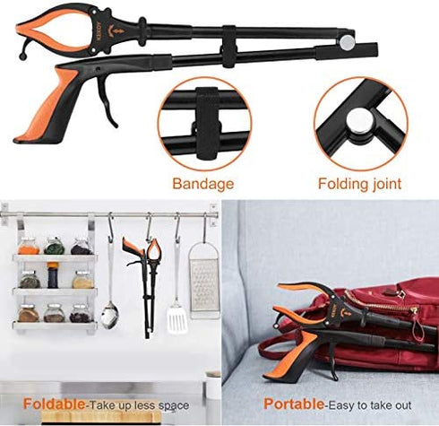 Kekoy 32'' Grabber Reacher Tool, Foldable Grabber With Light, Extra Long Grabbers for Elderly Grab it Reaching Tool, 90° Rotating Jaw Trash Pick Up Stick,Picker Upper Reach Extender Grabber Heavy Duty