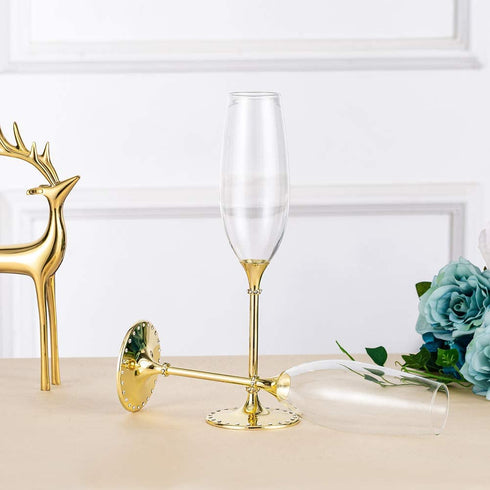 Gold Creative Set Champagne Flutes - Wedding Glasses for Bride & Groom - Toasting Cups Gift Sets for Couples - Engagement, Wedding, Anniversary, House Warming