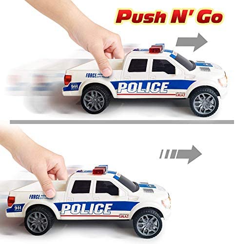 ArtCreativity Police Car Pickup Truck with LED Headlights and Sirens, Light-Up Push and Go Police Car Toy, Police Monster Trucks, Toy Trucks for Kids, Toddler Boy, Toy Cars for 2 Year Old Boys