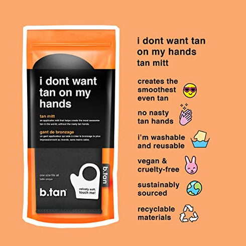 b.tan Body Self Tanning Mitt | I Don't Want Tan On My Hands - Self Tanning Applicator Glove with Thumb, Streak-Free, Even Application, Velvety Soft, Reusable & Washable Sunless Tan, Body Lotion, Tanning Lotion, & More