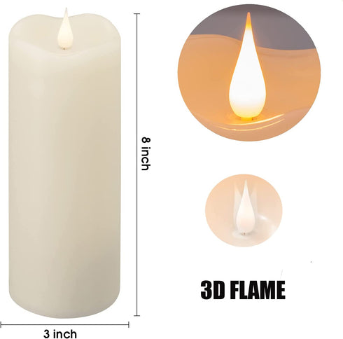 Real Wax Flameless Pillars Fake Flickering Candles Battery Include Dancing Moving LED Flames with 5-Hour Timer and Long Lasting for Seasonal & Home Decoration (D3inches X H8inches)