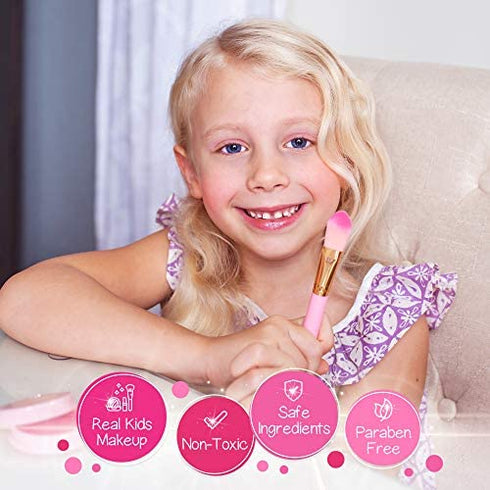 Kids Real Makeup Kit for Little Girls: with Pink Unicorn Bag - Real, Non Toxic, Washable Make Up Toy - Gift for Toddler Young Children Pretend Play Set Vanity for Ages 3 4 5 6 7 8 9 10 Years Old