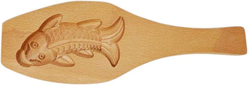 Traditional Wooden Moon Cake Mold, Gold Fish Shape For Biscuits, Muffins, Mid-Autumn Festival, 9 Inch