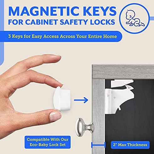 Universal Replacement Keys for Magnetic Cabinet Locks Child Safety for Drawers and Cabinets - Child Proof Cabinet Locks (3 Keys Only) by Eco-Baby