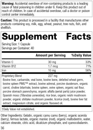 Standard Process Ferrofood - Whole Food Antioxidant, Healthy Blood and Hemoglobin with Cyanocobalamin, Acerola, Shiitake, Rice Bran, Organic Carrot, Alfalfa, Spanish Moss - 40 Capsules