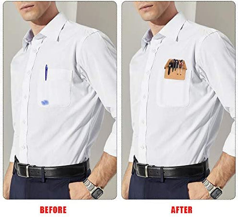 Meetory 2 Pieces Leather Pen Holder, Pens Pocket Protector, Pocket Protector for Shirts, Lab Coats, Pants (Brown, Black)