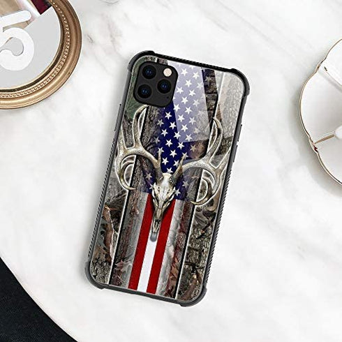 iPhone 11 Case,American Flag Camo Deer Skull iPhone 11 Cases for Men Boys,Shockproof Anti-Scratch Soft TPU Pattern Design Case for Apple iPhone 11 American Flag Camo Deer Skull