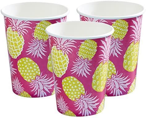 Ginger Ray Summer Fruits Hot Pink Pineapple Summer Party Paper Cups, Pink
