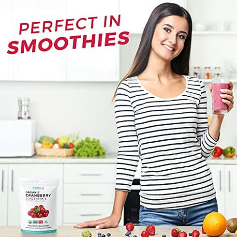 USDA Organic Cranberry Concentrate (50:1) Powder - 500mg is Equivalent to 25,000mg of Fresh Cranberries - for Kidney Cleanse & UTI Support Vitamins - Women - Supplement - 100 Servings - No Pills