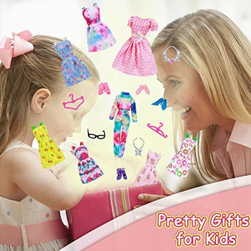 43Pcs Doll Clothes and Accessories Pack Including 10 Mini Dresses 3 Handmade Fashion Clothing Outfits Sets 10 Shoes 20 Cute Doll Accessories for 11.5 inch Girl Doll