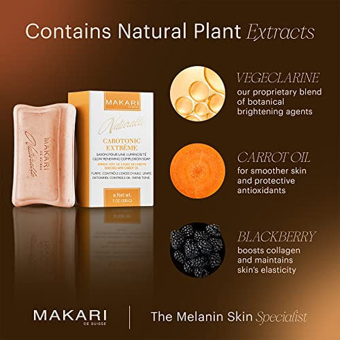 Makari Naturalle Carotonic Extreme Toning Soap (7oz) | Skin Brightening and Oil-Controlling Soap Bar | Helps Heal and Treat Acne | Promotes Even Skin Tone | For Combination, Oily, and Acne-Prone Skin