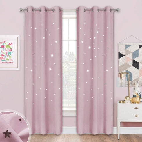 NICETOWN Twinkle Star Blackout Curtains - 84 inches Long Starry Sky Thick and Soft Room Darkening Drapes with Die-Out Stars for Princess Bedroom, 42 inches Wide, Lavender Pink=Baby Pink, 1 Pair