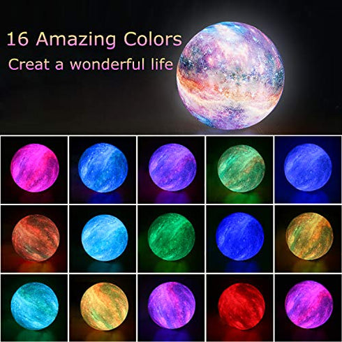 Moon Lamp, Night Light, LOGROTATE 16 Colors Galaxy Lamp 3D Printing Kids Moon Light with Stand/Remote Control/Touch/USB Rechargeable, Moon Night Light for Kids Baby Friends Family Gifts (4.8 inch)