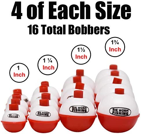 16 Fishing Bobbers for Fishing Assortment Large Bobbers & Small Bobbers – Fish Bobbers Red and White – Floats Fishing Floats and Bobbers – 16 Bobber for Fishing Bobbers Red and White– Fishing Bobbers