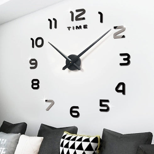 Biramba Frameless DIY Wall Clock,3D Surface Mirror Wall Clock Modern Design Large Mute Wall Watches Stickers for Living Room Bedroom Home Decorations (006Black)