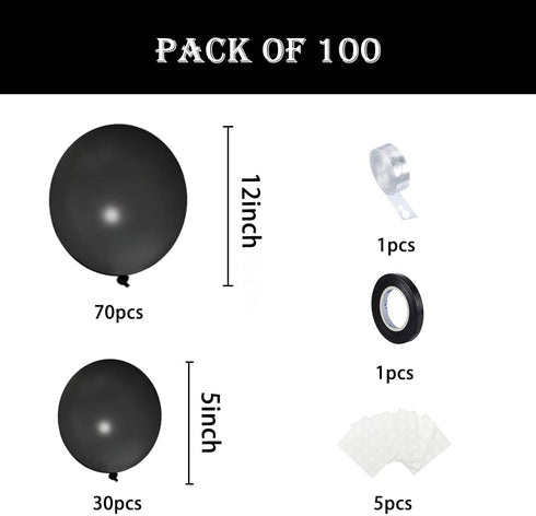Mobacurty Black Party Balloons Garland Arch Kit, 100Pcs 12Inch and 5Inch Party Decoration Latex Matte Black Balloons for Wedding Graduation Baby shower Birthday Party Decorations Supplies
