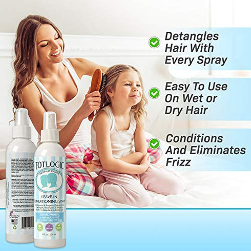 TotLogic Kids Detangler Hair Spray and Toddler Leave In Conditioner - Naturally Scented with Essential Oils - Original, 8 oz