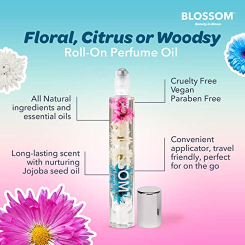 Blossom Roll on Rollerball Perfume Oil with Natural Ingredients + Essential Oils, Infused with Real Flowers, Made in USA, 0.20 fl. oz./5.9 ml, Classic Coconut Nectar