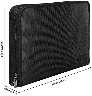 Expanding File Folder Important Document Organizer Fireproof & Waterproof Document Bag with A4 Size 3 Pockets Zipper Closure Non-Itchy Silicone Coated Portable Filing Wallet Pouch(14.3inx9.8inx1.6in)
