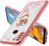 B-wishy for Samsung Galaxy A21 Case for Women, Glitter Crystal Butterfly Heart Floral Slim TPU Luxury Bling Cute Protective Cover with Kickstand+Strap for A21(Rose Gold)