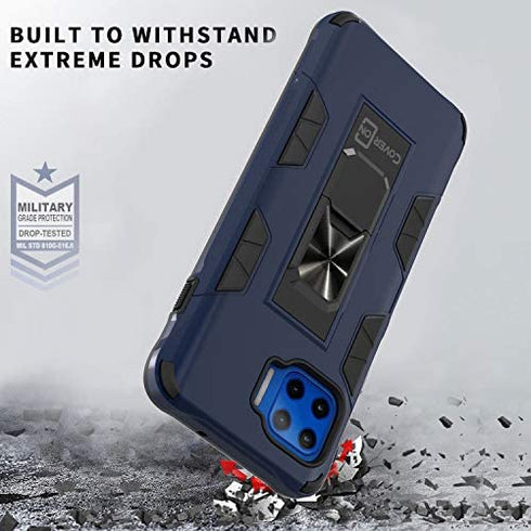 CoverON for Motorola Moto One 5G Phone Case/Moto G 5G+ Plus Case, Magnetic Slide Kickstand Ring Rugged Cover- Navy Blue