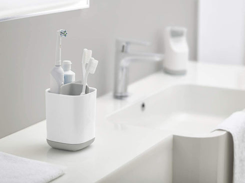 Joseph Joseph 70509 EasyStore Toothbrush Holder Bathroom Storage Organizer Caddy, Small, Gray