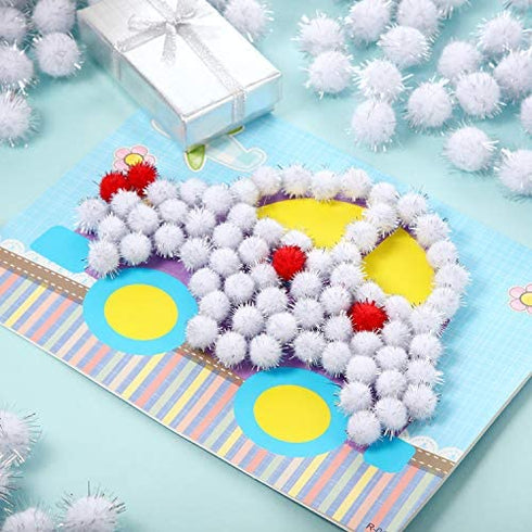 1000 Pieces Glitter Pom Poms 0.6 Inch Fuzzy Pompoms Arts and Crafts Balls for Hobby Supplies and Craft DIY Material (White)