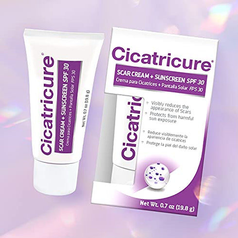 Cicatricure Scar Cream & SPF 30 Sunscreen, Daily Skin Lotion to Help Fade Old & New Scars, Hydrating Formula to Improve Skin Tone, 0.7 Ounce