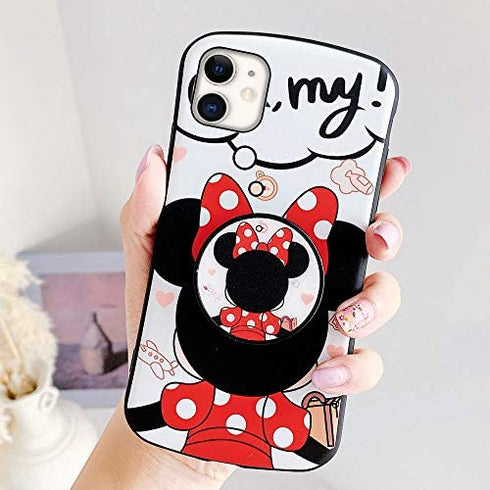XGrand Disney Collection Cute Cartoon Case for iPhone 11 6.1", Style Pattern Small Waist Design Holder Stand Shockproof Protective Cover for Kids Teens Girls (iPhone 11) - Minnie Mouse