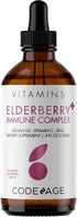 Codeage Black Elderberry Syrup, Vitamin C, Vitamin D, Zinc, Black Currant - Black Sambucus Liquid Drops Supplement for Kids & Adults – Elderberries Juice - Flavonoid, Vegan – 2-Month Supply – 4 fl oz