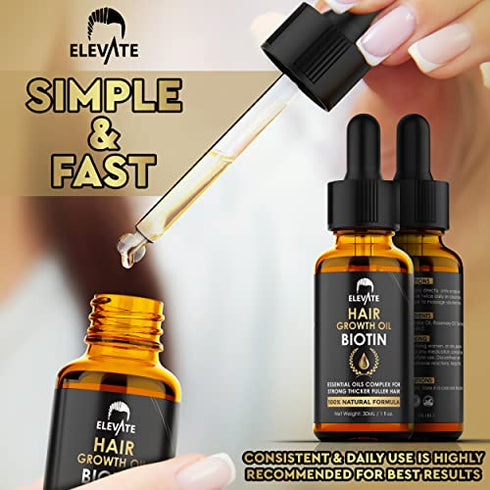 ELEVATE Hair Growth Oil - Biotin Hair Growth Serum & Castor Oil Natural Vitamin Rich Treatment for Stronger Thicker Longer Hair Regrowth & Thickening – Prevent Hair Loss & Thinning for Men & Women 1 Fl Oz 30mL