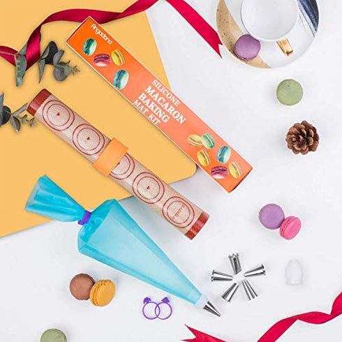 Silicone Baking Mat Macaron Mat Kit(16pcs set) Macaroon Baking Mat Set of 2 Half Sheet Macaron Silicone Mat Nonstick Macaron Mat Sheet,6 Piping Tip,2 Piping Bag with 3 Bag Tie,2 coupler (11.6"x16.5")
