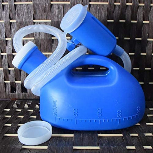 YUMSUM Men's 2000ML Portable Potty Pee Bottle Male Urinal Collector for Hospital Camping Car Travel Toilet Urinal,130 CM Tube (Blue)
