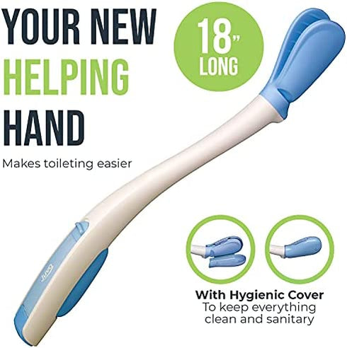 Juvo Toilet Aid - 18” Long Reach Personal Wiping Aid with Hygienic Cover - Easy Use Comfort Self Wiper for Toileting (SATA01)