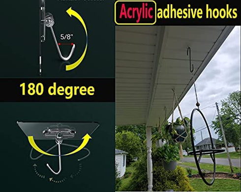 QUALIALL 33lbs Adhesive Hooks for Hanging on Wall or Ceiling, Heavy Duty, Clear, Damage Free, Traceless, Stick on Hangers for Kitchen Bathroom, 10pcs