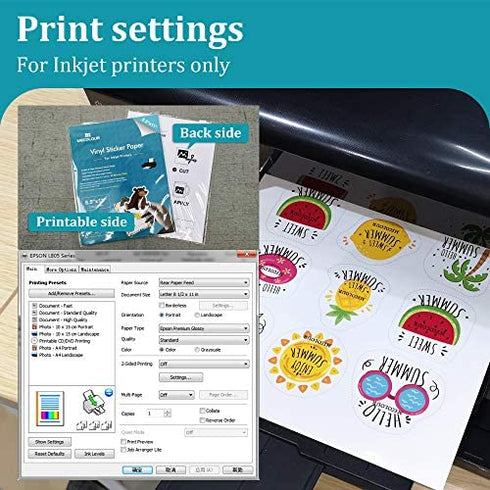 MECOLOUR Premium Printable Vinyl Sticker Paper for Cricut Glossy White 20 Sheets Waterproof, Dries Quickly Vivid Colors- Tear Resistant - for Any Inkjet & Laser Printer
