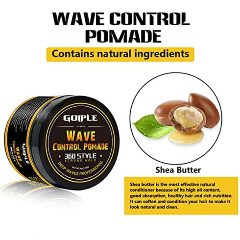 Natural Wave Pomade for Men Strong Hold, Easy Wash 360 Wave Training Hair Cream, Waves Grease for Men Promotes Layered Waves, Moisture, Control and Silky Shine (Wave Pomade+Wave Brushes*2+ Silky Durag)