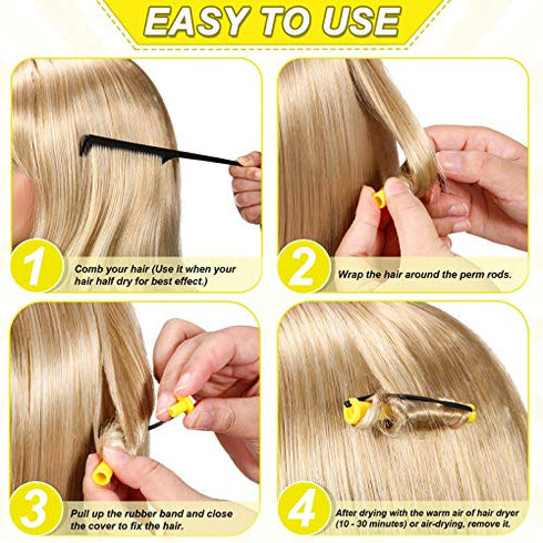 60 Pieces Long Perm Rods Plastic Hair Perm Rods Cold Wave Rods Hair Curling Roller Hair Styling Hairdressing Tools (Yellow,0.28 Inch)